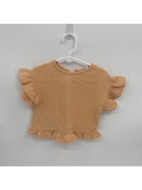 Grayson Collective Orange Gauzy Rippled Ruffle Short Sleeve Shirt Girls 3T